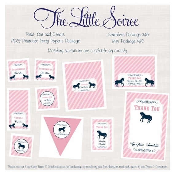 horse equestrian printable package by littlesoireedesigns on etsy