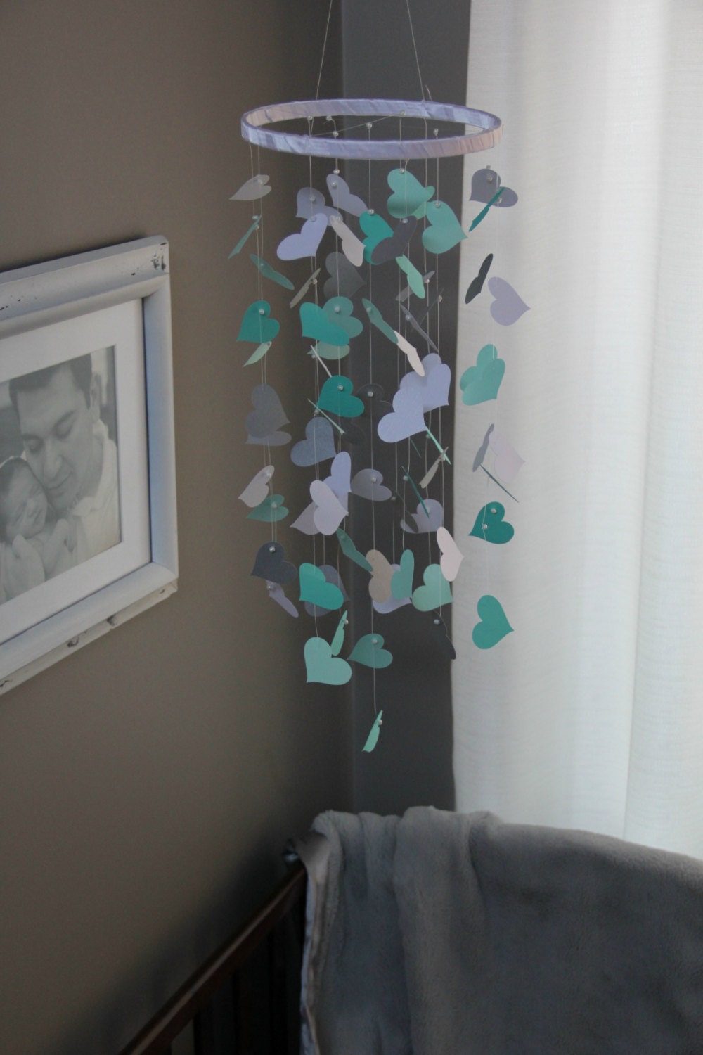 Heart Baby Nursery Mobile in aqua silver and by GemstoneBabies