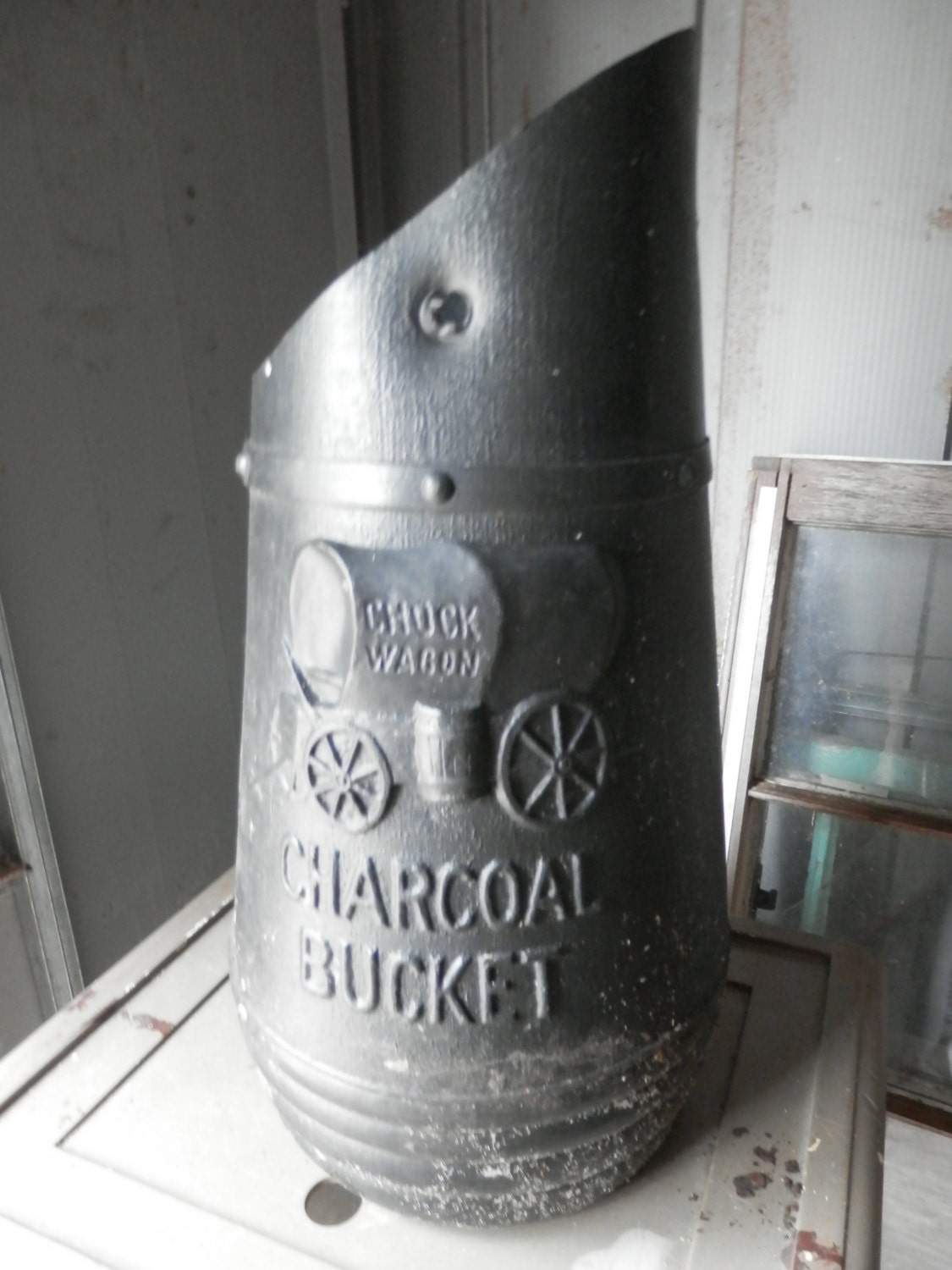 Chuck Wagon Charcoal Bucket Black Thick Plastic Jug Old