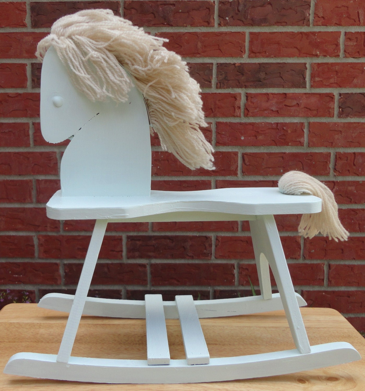 Wood Shabby Rocking Horse With Yarn Mane And Tail