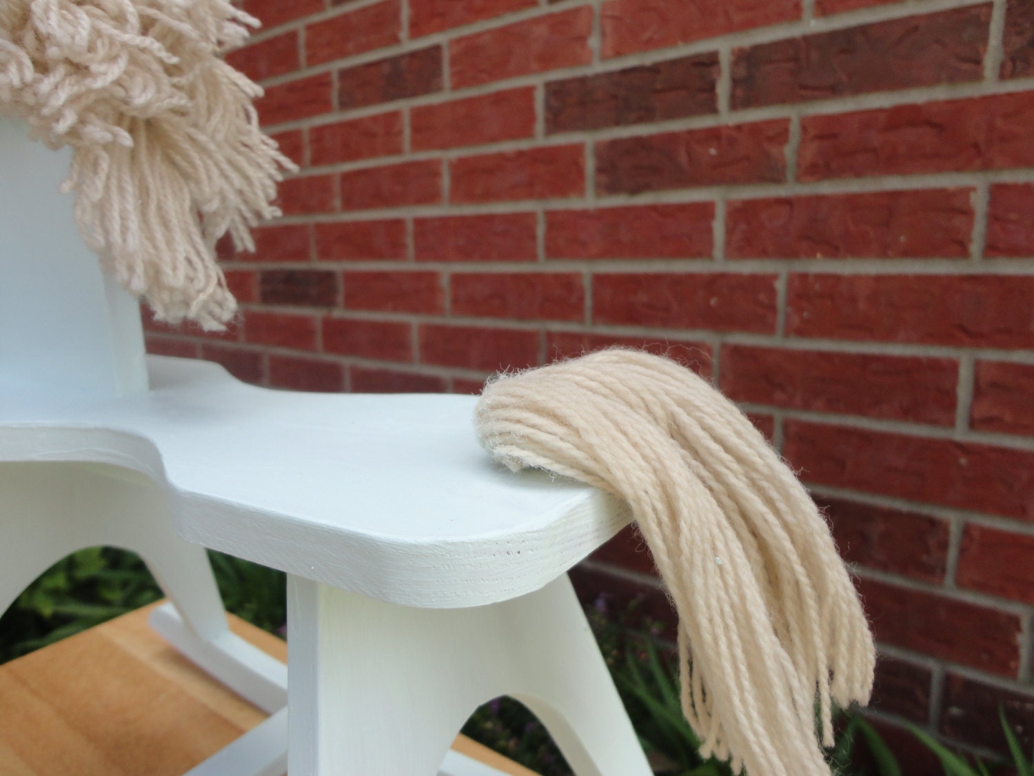 Wood Shabby Rocking Horse With Yarn Mane And Tail