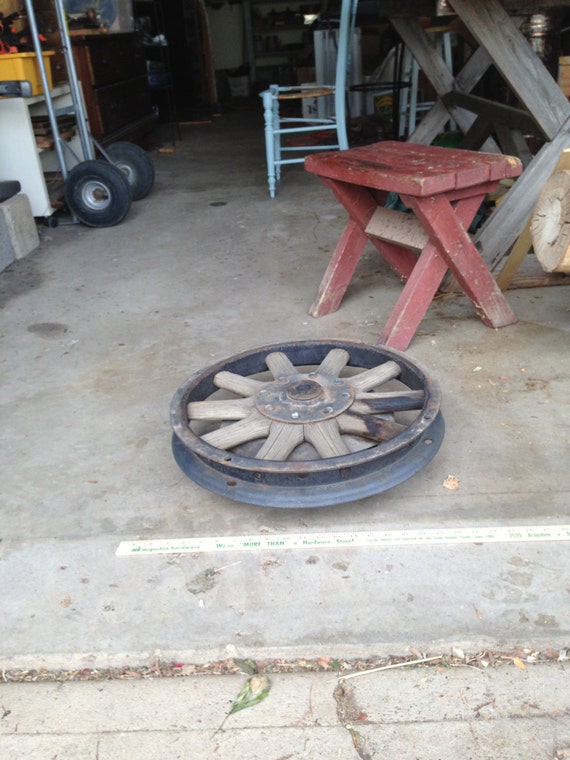 antique wooden 18 inch truck wheel accent table with 30