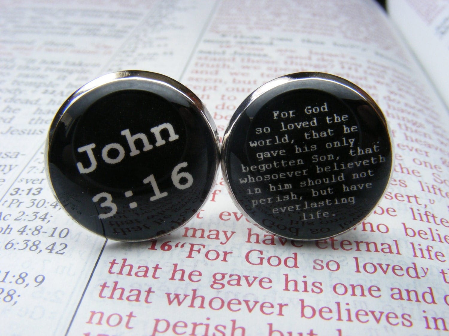 John 3 16 Cufflinks For God so loved the World Bible Verse Religious Quotes Christian Gift Scripture Lutheran Everlasting Life