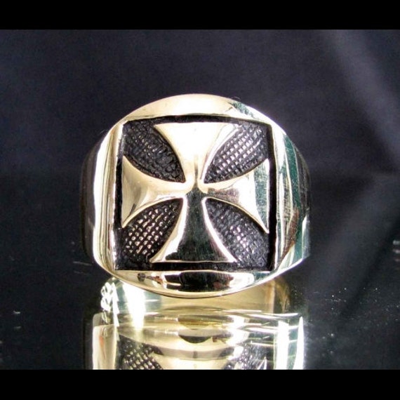 Bronze Iron Cross Ring Chopper Mc Coat of Arms by AurumArtisans