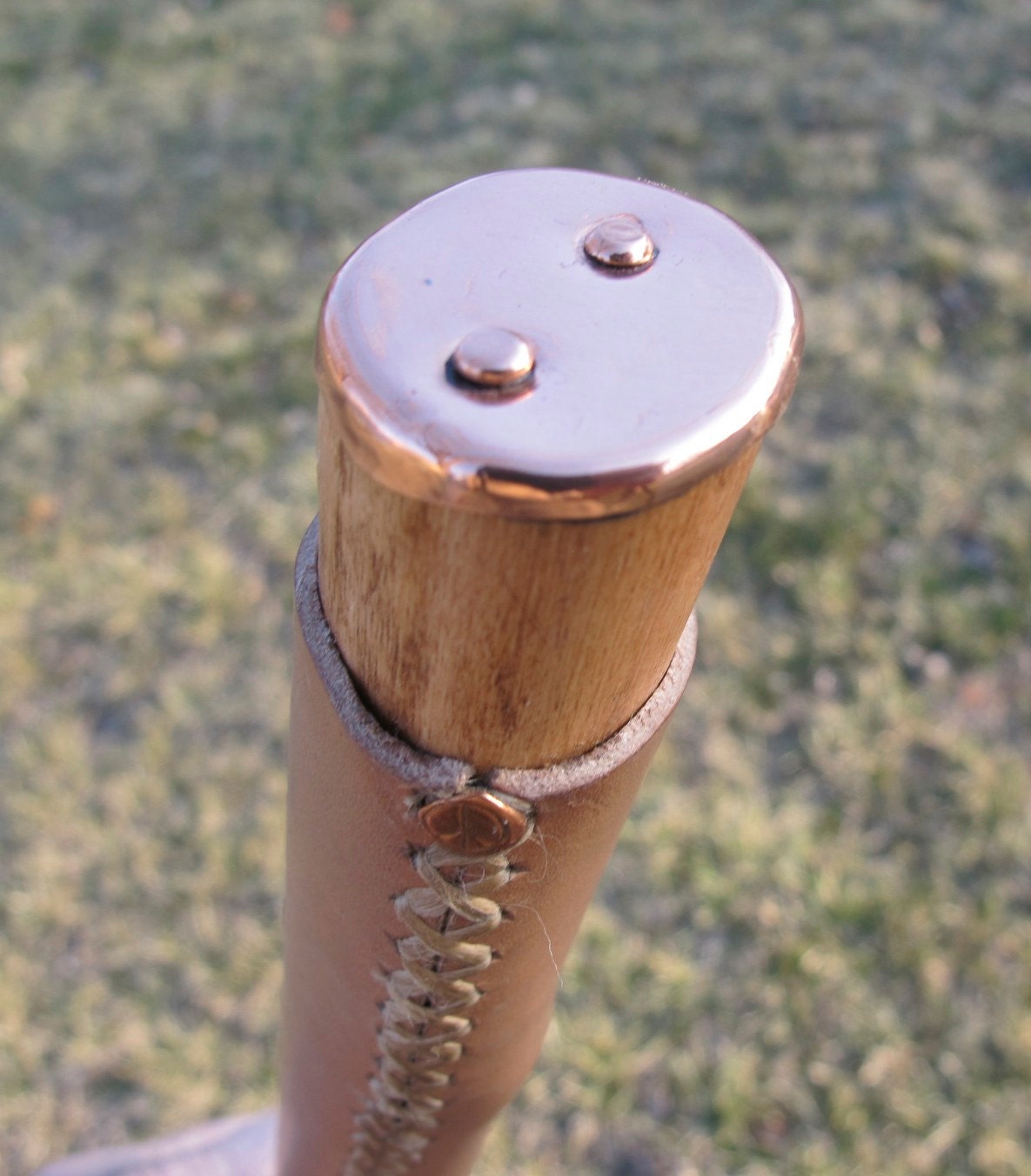 Walking stick 71 with polished copper top & leather grip