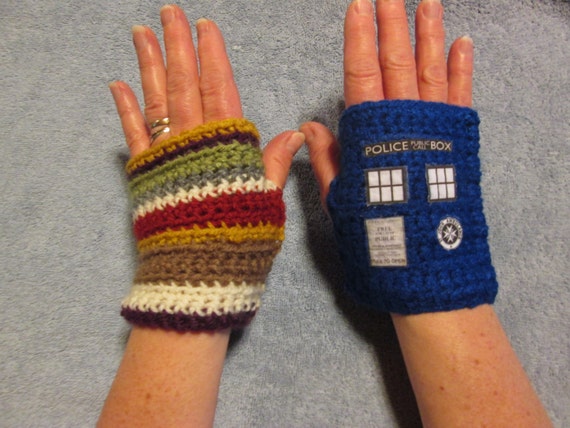 Dr. WHO Fingerless Gloves - TARDIS and 4th DOCTOR (Tom Baker) style