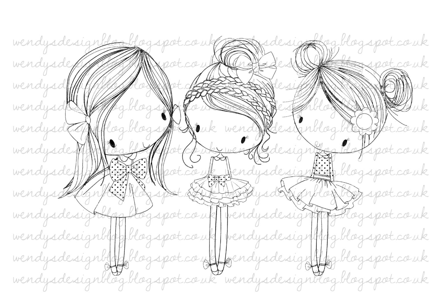girl drawing 3 Girls Little Three Up Party All Dressed
