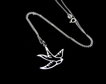 Sparrow Pendant Necklace, Sterling silver sparrow Necklace