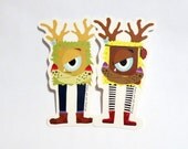Hipster stickers, Grumpsters, Vinyl stickers, cute monster couple, 4 in x 2.5 in