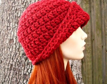 Crochet Hat Womens Hat 1920s Flapper Hat - Garbo Cloche Hat in Poinsettia Red Crochet Hat - Red Hat Red Beanie Red Cloche Womens Accessories