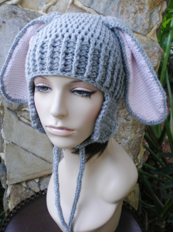 Items similar to hand crochet Bunny Earflap hat hand knit ...