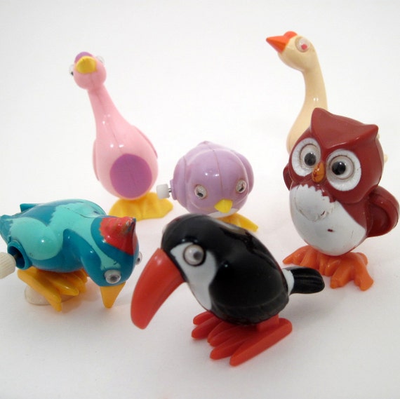 Vintage Wind-Up Toy Lot Birds TOMY 1970s Wind-Up Birds