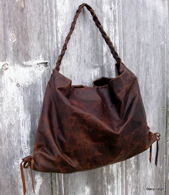Old Attic Brown Antiqued Leather Hobo Bag by Stacy Leigh