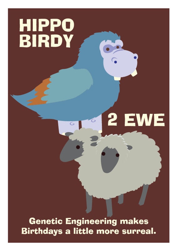 Hippo Birdy 2 Ewe Birthday Geeky Greeting Card by monkeyminion