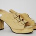 vintage 1970s / suede / platforms / sling back / three buckle / sandals / yellow / size 8.5