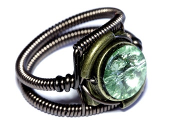 Steampunk Jewelry - Ring - Chrysolite Green Swarovski Crystal