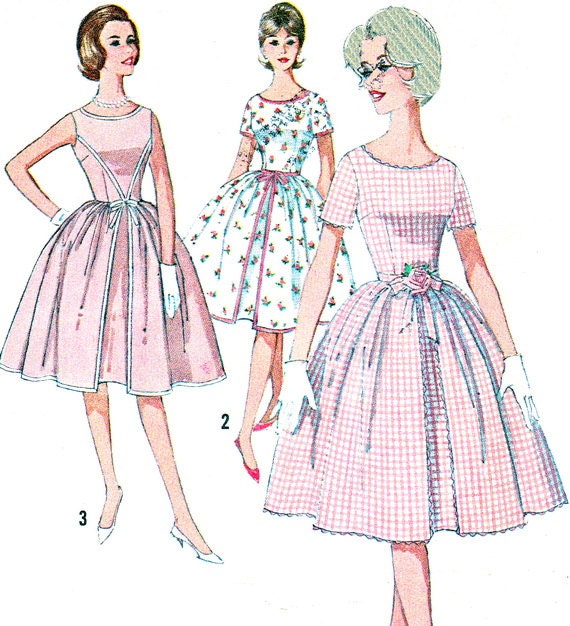 1960s Dress Pattern Simplicity 4343 Full Skirt Day Evening