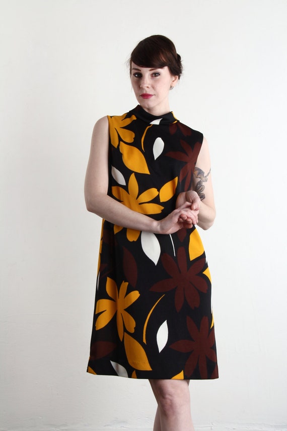 RESERVED Vintage Shift Dress . 1960s Black And Yellow By VeraVague