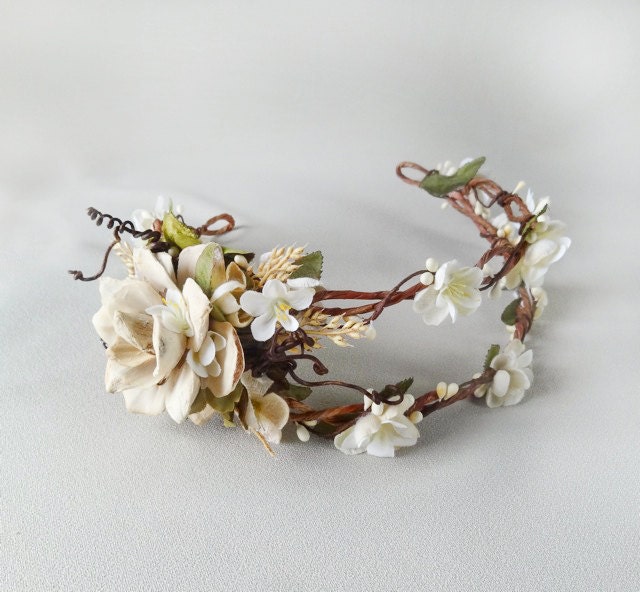 bridal wreath headpiece ivory flower head wreath cream