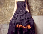High Low Gothic Black Wedding Dress Unique Alternative Steampunk Gown Goth Corset Dress Custom to Order