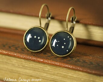 Small Custom Constellation Earrings on Brass Leverback Earring Hooks, Personalized, Stars, Zodiac, Birthday, Astronomy