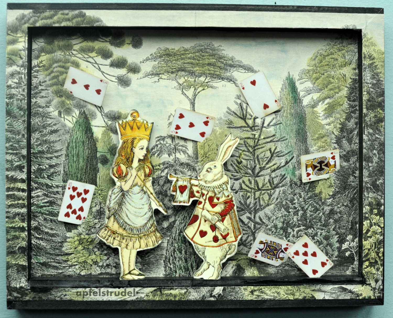 3D Alice in Wonderland Tableau Collage Art. Recycled