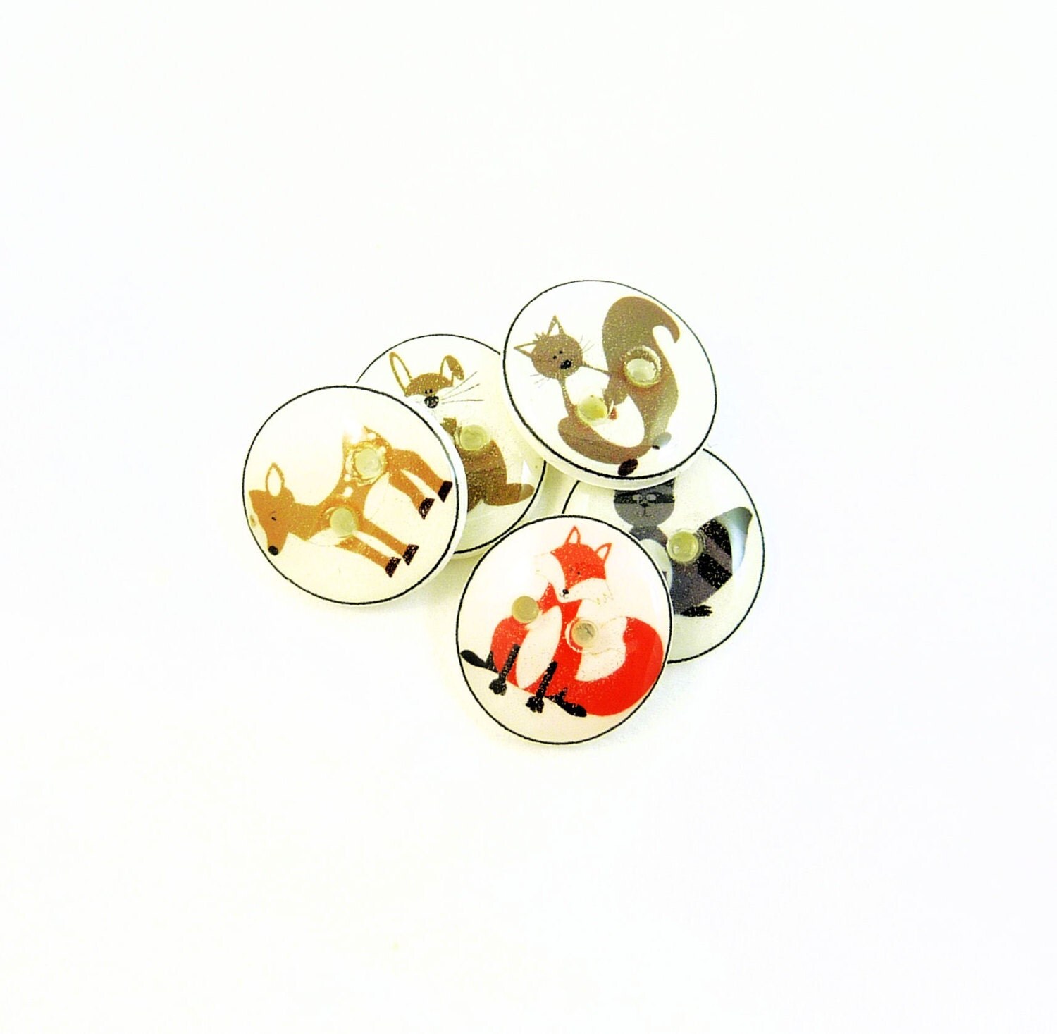 SMALL Woodland Animal Buttons. 5 Forest Animal Sewing Buttons.