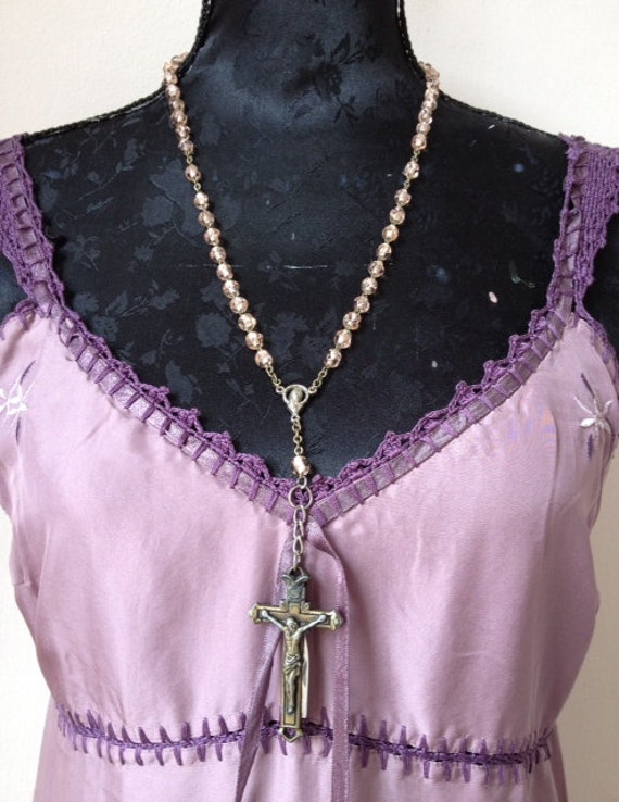 Hidden knife rosary necklace with cross tiny Christian quote