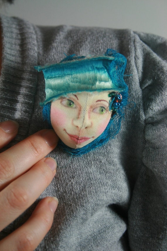 Cloth Pin Doll - Hats Off to Silk Rods Art Doll Brooch OOAK Artist Made