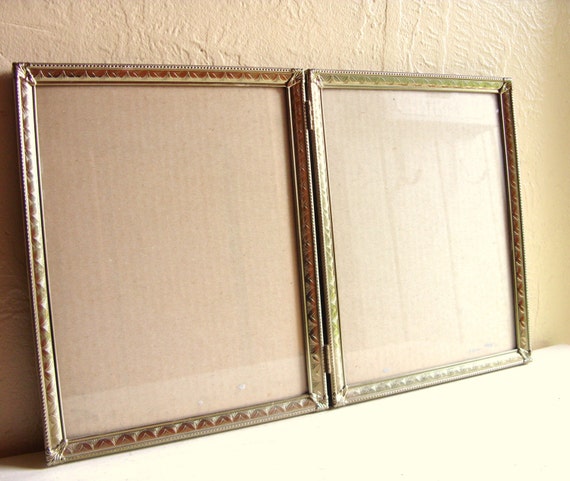 Vintage Folding 8x10 Gold Metal Picture Frame Bi-fold Filigree