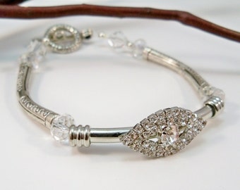 Women's Silver Bracelet, Rhinestone Bracelet, Swarovski Crystal Bracelet, Silver bracelet, Handmade Jewelry