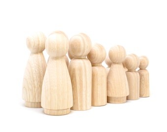 FAIR TRADE - 2 Families of 6 - Unpainted Colombian Wooden Peg Dolls in a Bag -