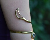 Fairy Elven Goddess Tribal Brass Crescent Moon Agate Upper Arm Cuff Bracelet Adornment OOAK