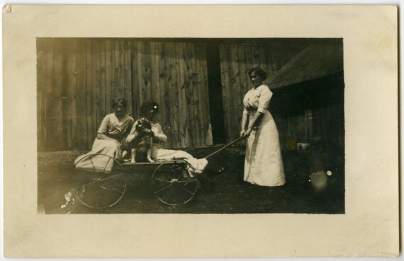 1900s Buxom <em>Lady</em> Pulls <em>Gal</em> Pals on Farm Wa