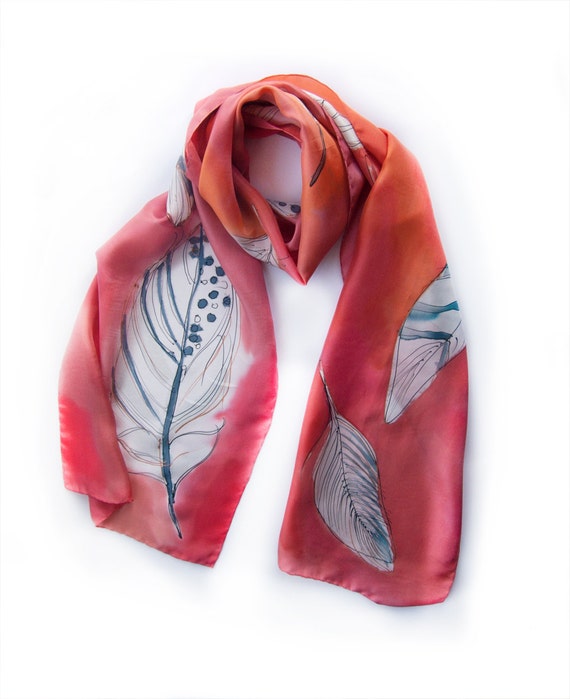 Small silk scarves for women peach and mint green