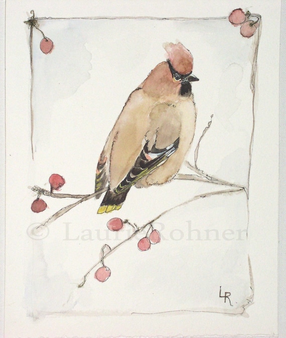 Nature Art Watercolor Original Painting Woodland Bird by Laurie Rohner Watercolor Original Nature Painting Cedar Waxwing Woodland Bird by Laurie Rohner