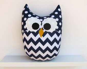 Navy Blue Chevron Owl Pillow Nursery Decor