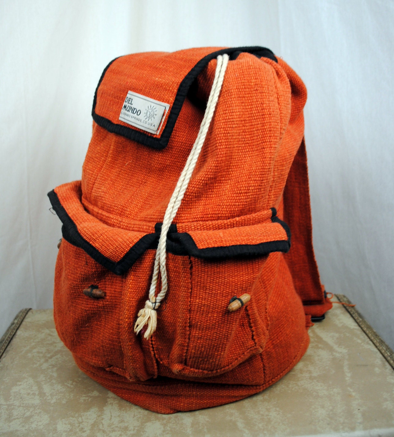 Vintage Orange Hippie Backpack Del Mundo El Dorado Springs