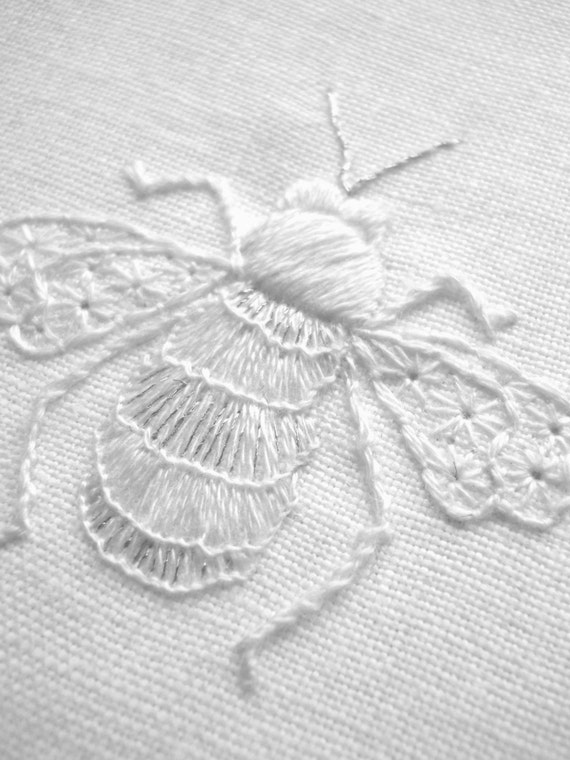 Bee whitework embroidery kit by sarahhomfray on Etsy