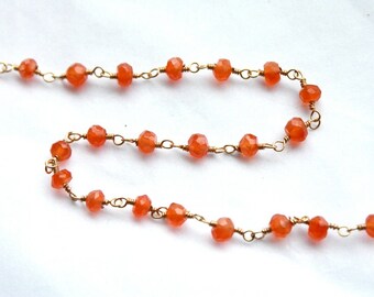1 Foot Carnelian Gemstones with Gold Plated Wire Chain // Hand Wire Wrapped Chain