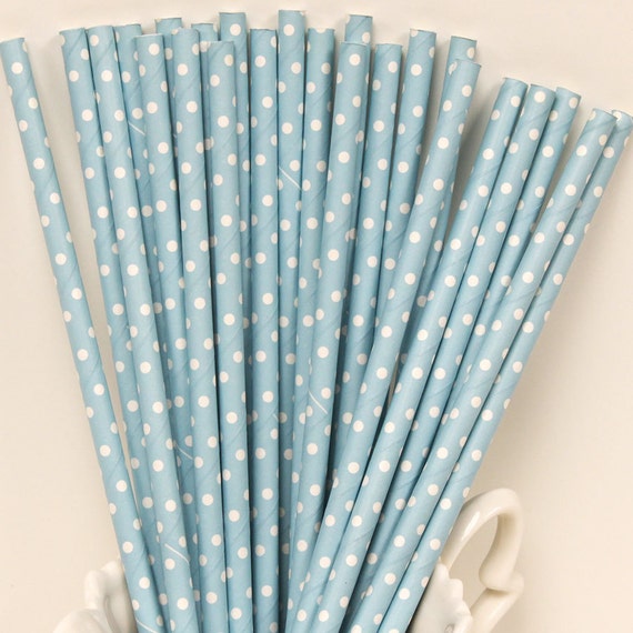 Paper Straws, 25 Pastel Solid Blue Swiss Dot Paper Drinking Straws, Baby Showers, Baby Boy Birthday Party, Blue Paper Straws, Il_570xn
