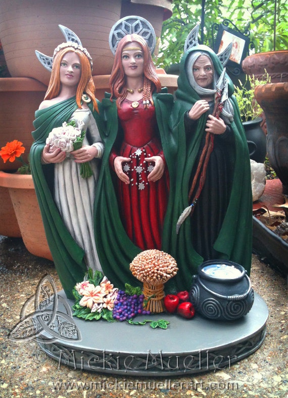 Triple Goddess Statue Hand Painted by Mickie Mueller