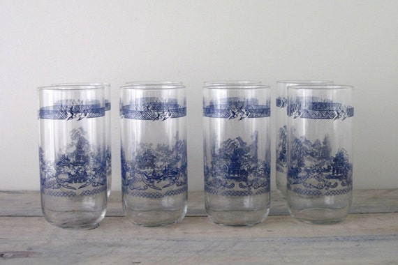 vintage blue drinking glasses