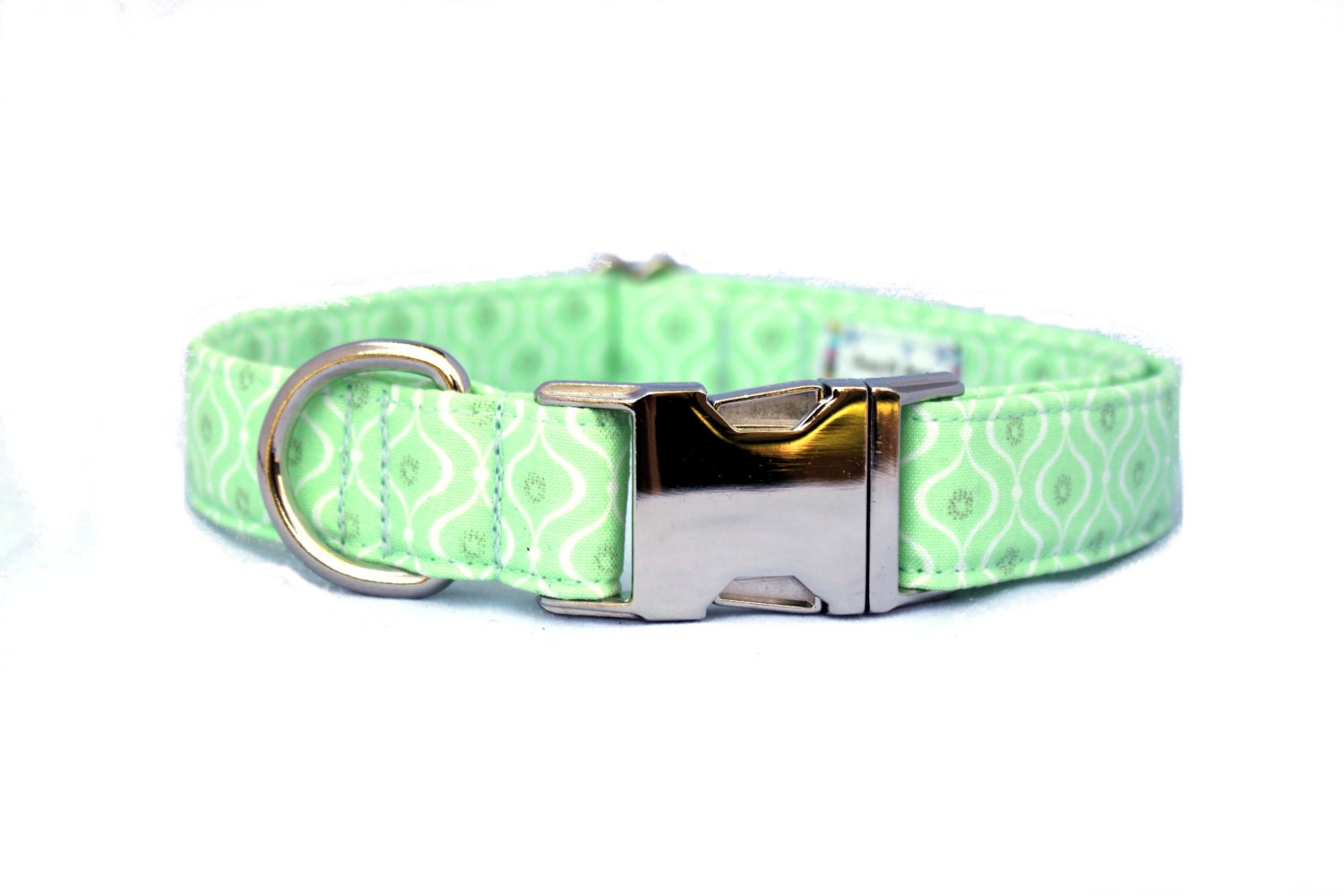 Mint Green Geometric Patterned Dog Collar by JennieBGoodeCollars