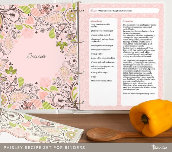 Recipe Binder Printable Pages Paisley Design Cover Page