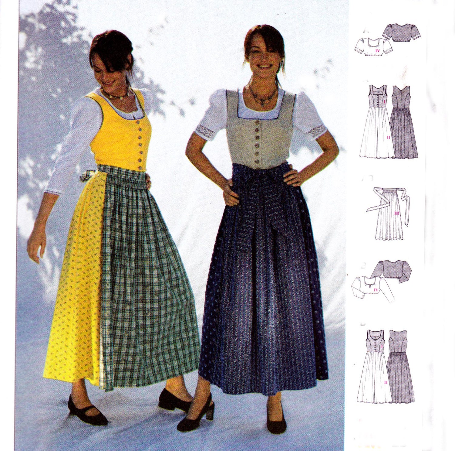 Sewing Pattern Burda 8448 Dirndl Skirt Apron Bolero and Dress