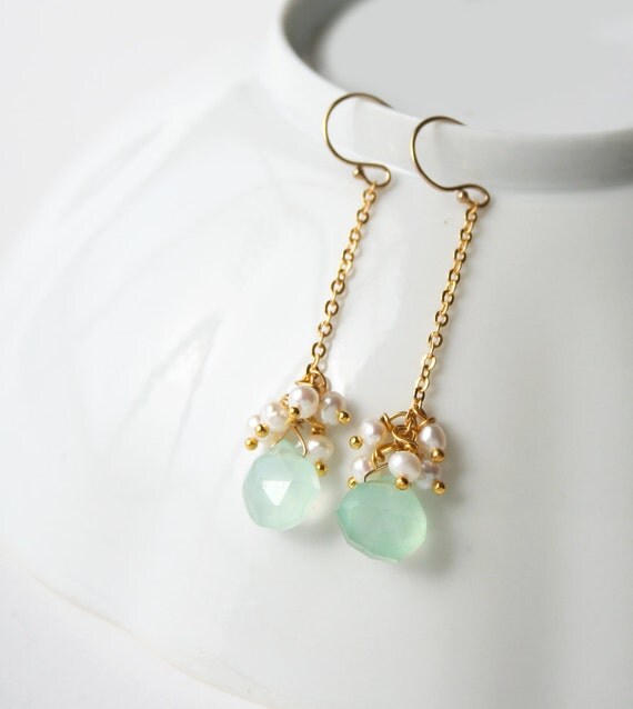 Seafoam Drop Earrings Bridesmaid Earrings Green Earrings