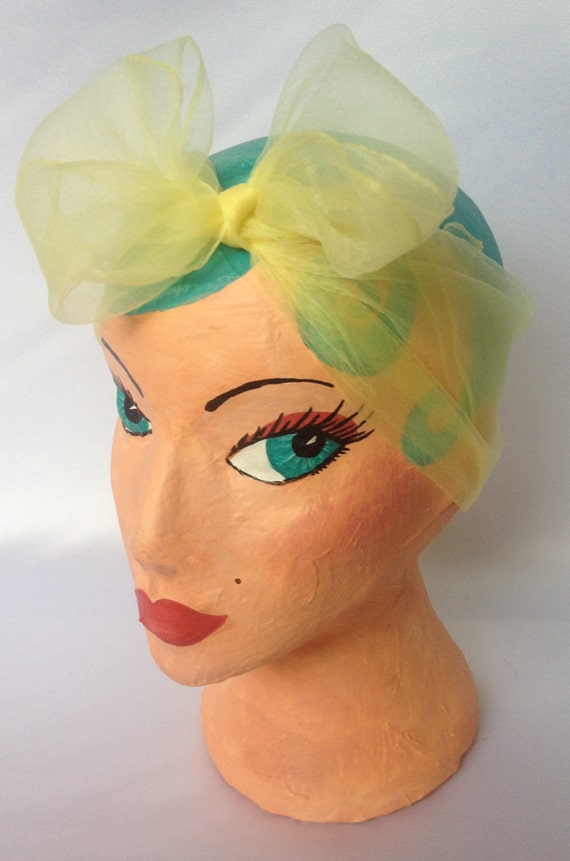 Vintage Deadstock light lemon chiffon sheer square headscarf