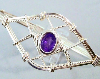 Amethyst Sterling Silver Wire Sculpted Gemstone Bangle