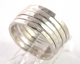 Hammered Set of 5 Sterling Silver Stacking Ring